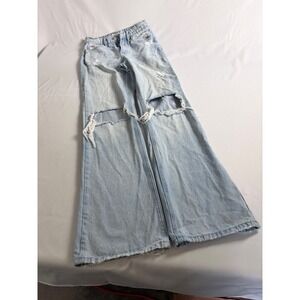 Altar'd State Distressed Wide Leg Jeans Light Wash Ripped Knee Denim Womens 24